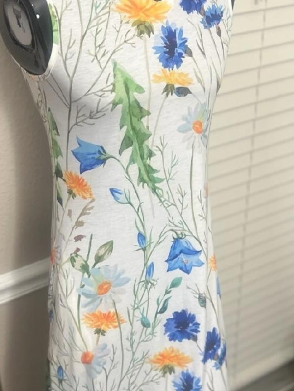 Floral Print Sleeveless Women’s Dress - Blue & Green Floral - Picture 2 of 3